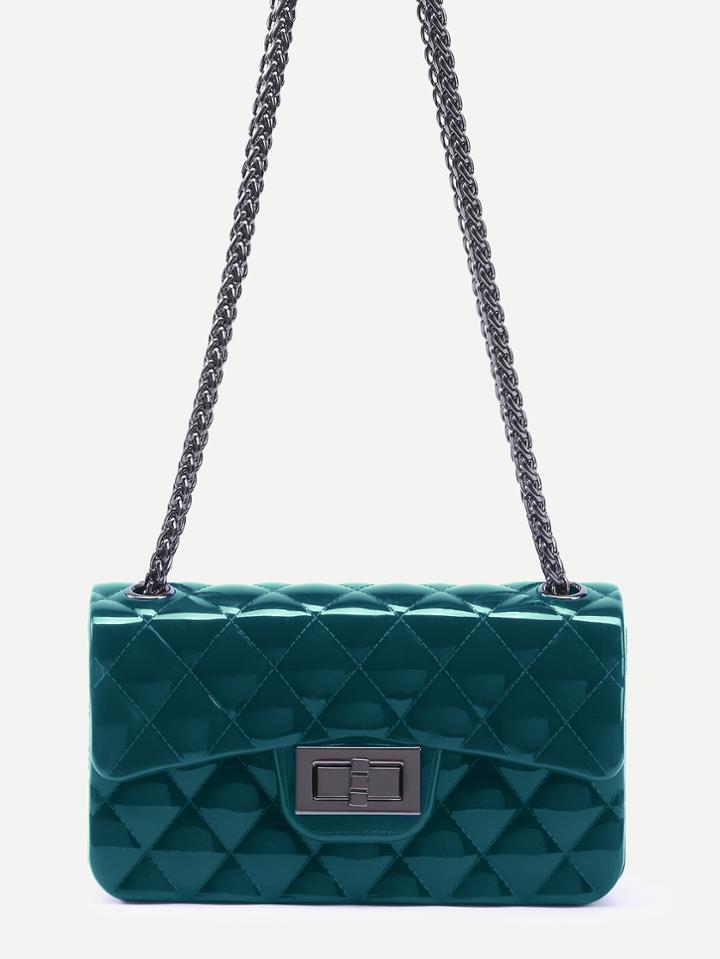 Romwe Green Plastic Quilted Flap Bag With Chain