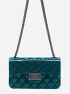 Romwe Green Plastic Quilted Flap Bag With Chain