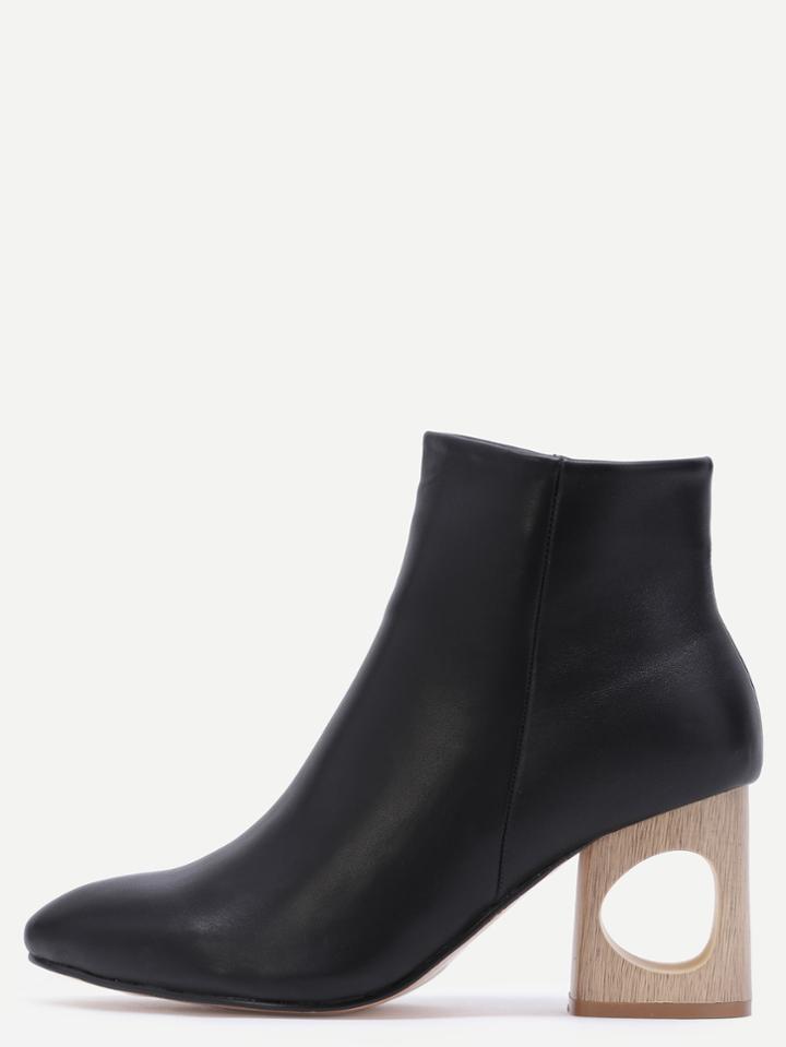 Romwe Faux Leather Point Toe Black Hole Heel Booties