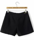 Romwe Woolen Zip Black Shorts
