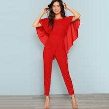Romwe Slant Pocket Backless Cape Jumpsuit