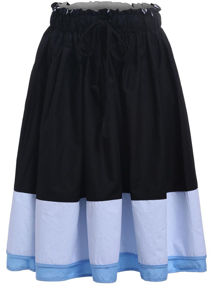 Romwe Elastic Waist Color-block Pleated Skirt