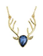 Romwe Darkblue Rhinestone Deer Pendant Necklace