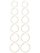 Romwe Gold Plated Mixed Sized Hoop Earring Set 6 Pair