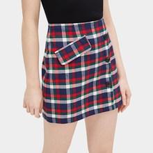 Romwe Plaid Print Single Breasted Skirt