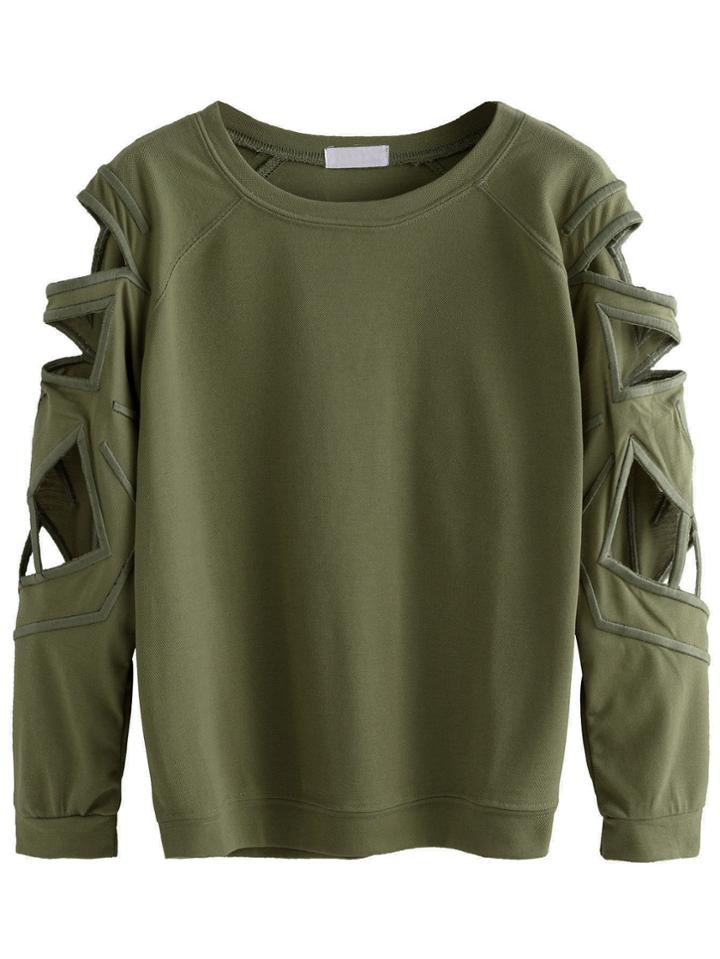 Romwe Raglan Sleeve Cut Out Sweatshirt