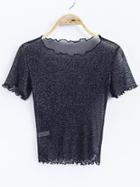 Romwe Black Short Sleeve Sheer Top