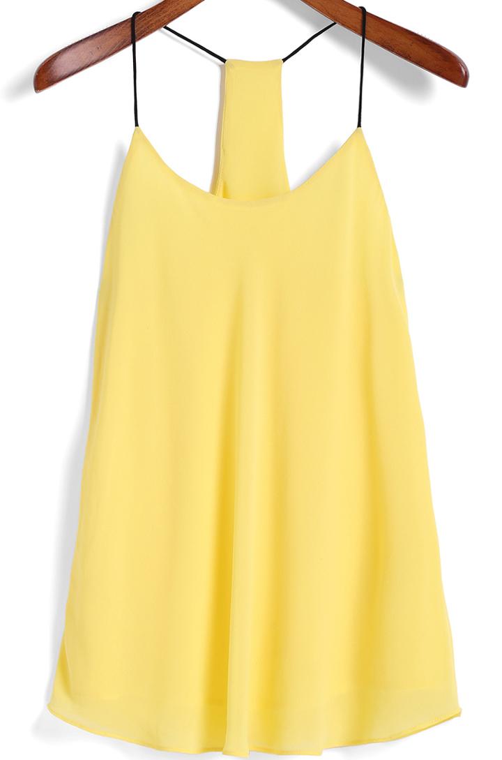 Romwe Spaghetti Strap Yellow Cami Top