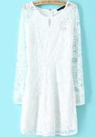 Romwe Long Sleeve Lace Embroidered White Dress