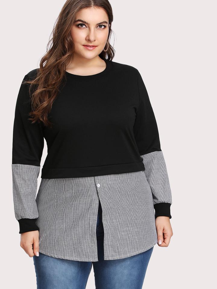 Romwe Contrast Stripe 2 In 1 Pullover