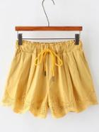 Romwe Yellow Drawstring Waist Pocket Shorts