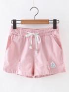 Romwe Pink Pockets Ripped Hole Elastic Tie-waist Shorts