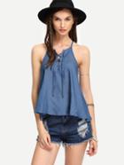 Romwe Blue Lace-up Front Racerback Swing Cami Top