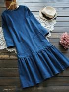 Romwe Pocket Front Flounce Hem Denim Dress