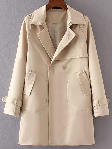 Romwe Khaki Double Breasted Pocket Trench Coat
