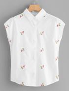 Romwe Floral Embroidered Single Breasted Top