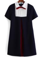Romwe Contrast Collar With Bow Dress