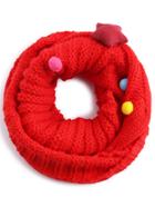 Romwe Red Cable Ribbed Pom Pom Knit Infinity Scarf