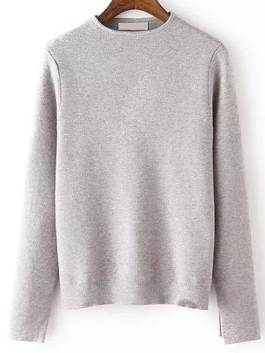 Romwe Women Split Cuff Grey Sweater