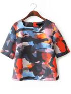 Romwe Multicolor Scoop Neck Short Sleeve Zip T-shirt