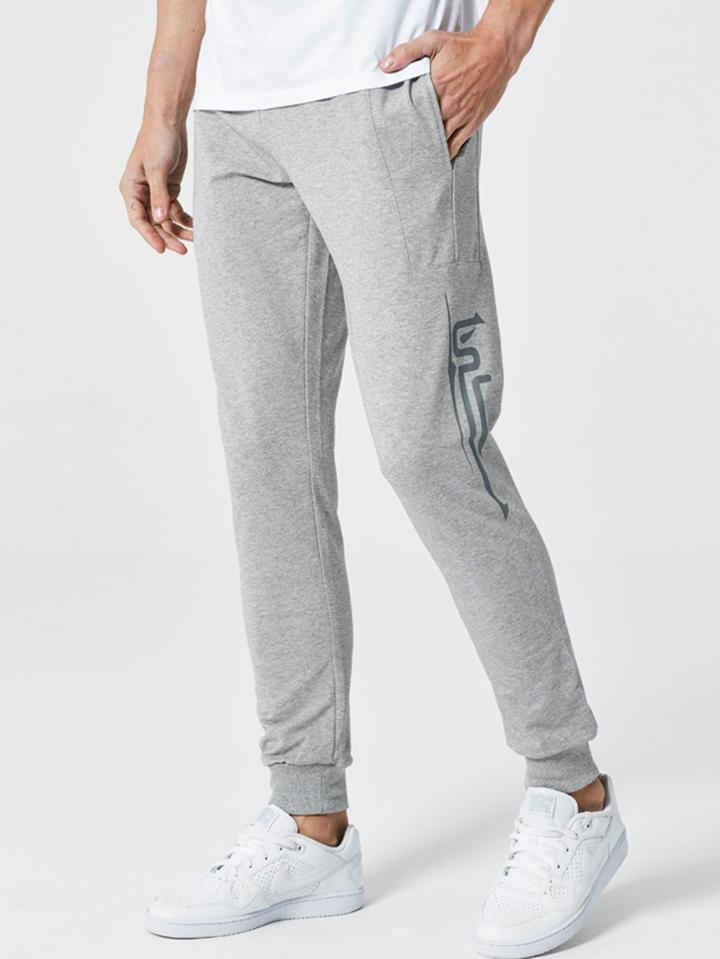 Romwe Men Letter Print Elastic Trim  Pockets Pants