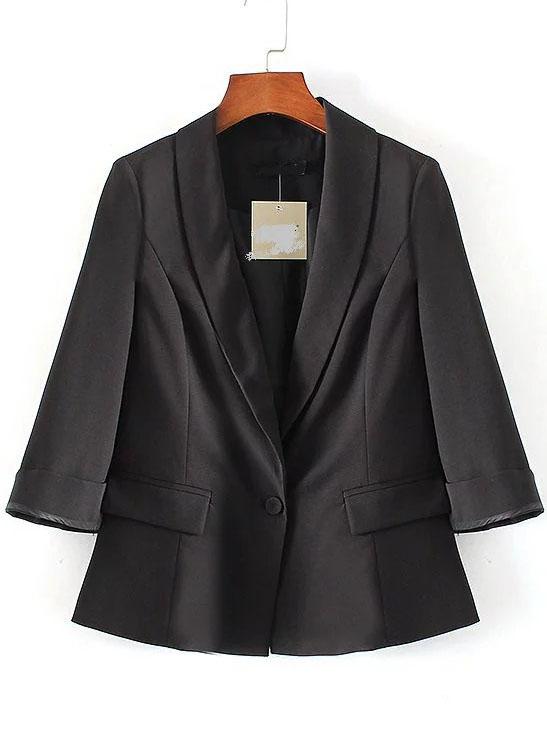 Romwe Black Single Button Shawl Collar Slit Sleeve Blazer