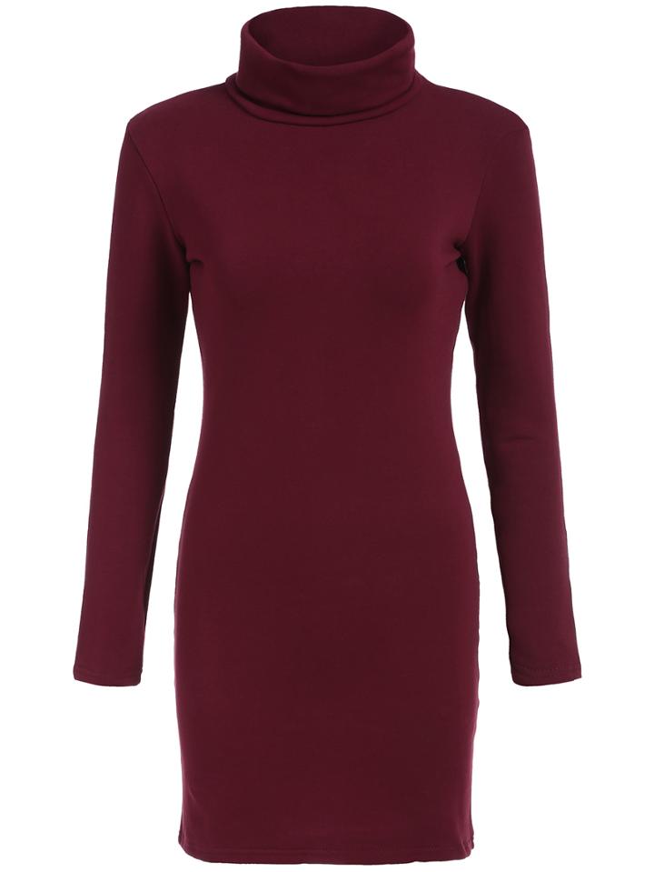 Romwe Turtleneck Long Sleeve Sheath Dress