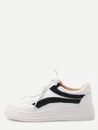 Romwe White And Black Faux Leather Lace Up Low Top Sneakers