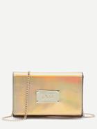 Romwe Yellow Metal Embellished Hologram Laser Cultch Bag