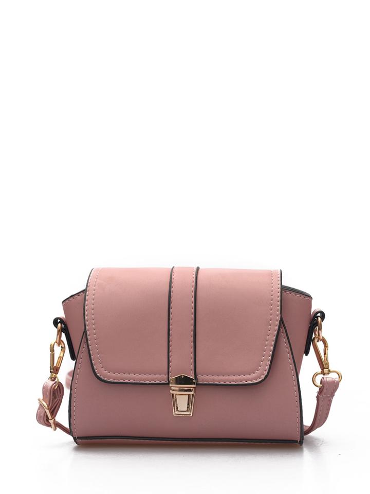 Romwe Pushlock Flap Pu Shoulder Bag