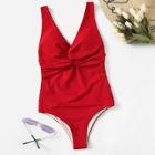 Romwe Twist Ruched Low Back One Piece Swim