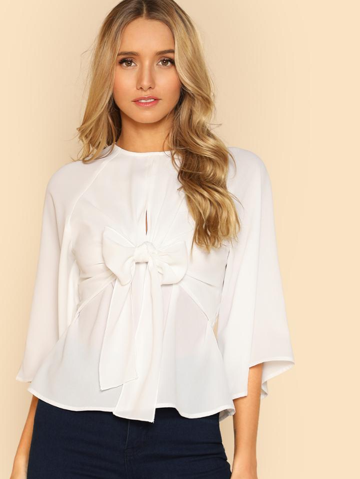 Romwe Raglan Sleeve Knot Side Blouse