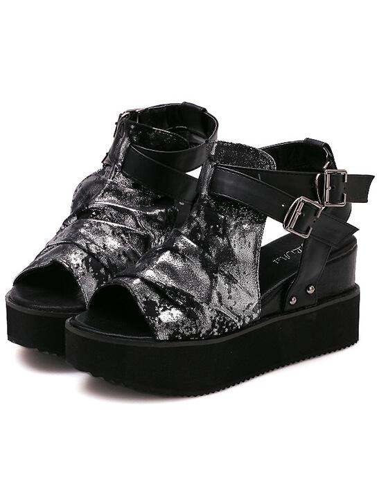 Romwe Silver Hidden Platform Buckle Sandals