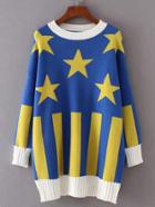 Romwe Star And Striped Longline Jumper Sweater