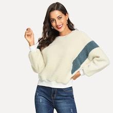 Romwe Shearling Batwing Sleeve Sweatshirt