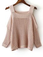 Romwe Apricot Cold Shoulder Gigot Sleeve Knit Sweater