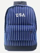 Romwe Blue Usa Canvas Navy Stripe Front Zipper Backpack