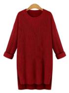 Romwe High Low Slit Red Sweater Dress