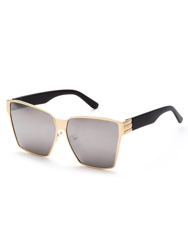 Romwe Metal Geometric Frame Grey Lens Sunglasses