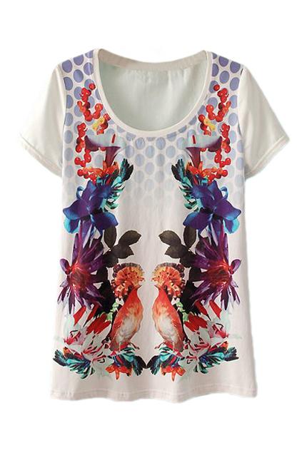 Romwe Romwe Floral Print White T-shirt