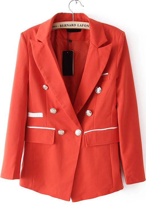 Romwe Lapel With Pockets Orange Blazer