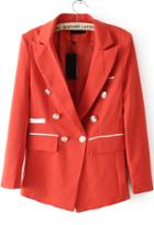 Romwe Lapel With Pockets Orange Blazer