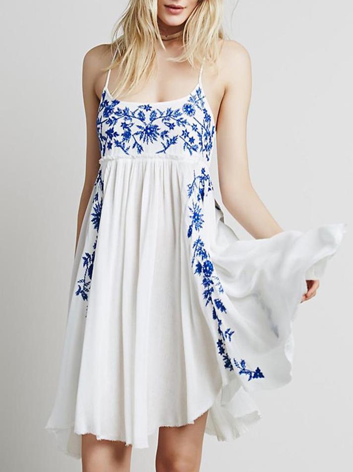 Romwe Spaghetti Strap Embroidered Shift Dress