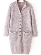 Romwe Long Sleeve Chunky Knit Pockets Pink Coat