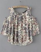 Romwe Open Shoulder Back V Cut Florals Top