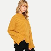 Romwe Stander Collar Bell Sleeve Textured Jumper