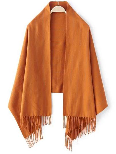 Romwe Striped Fringe Yellow Scarf