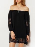 Romwe Black Off The Shoulder Sheer Lace Dress