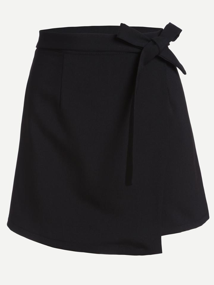 Romwe Black Wrap A Line Skirt