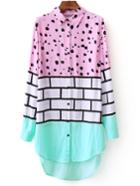 Romwe Multicolor Polka Dot High Low Shirt Dress
